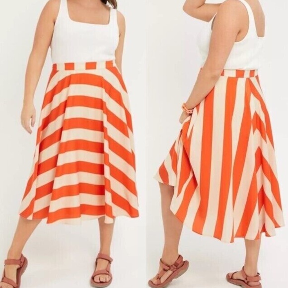 Anthropologie Mare Mare Base Orange Striped Midi Skirt Sz Small❤️ - Picture 1 of 9